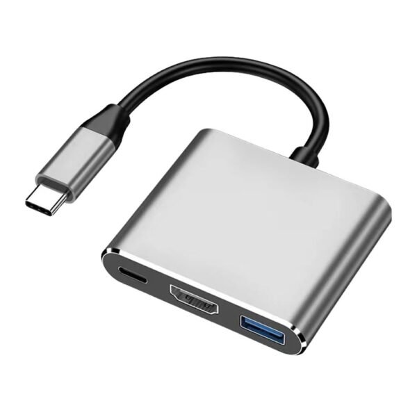 Type-C To HDMI 3 in 1 Adapter - HDMI+USB 3.0+Type-C (PD) - Silver Colour - CHINA
